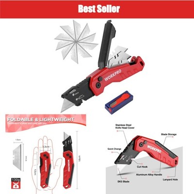 WORKPRO Teppichmesser Universalmesser mit 13 Klingen und Gürtelclip