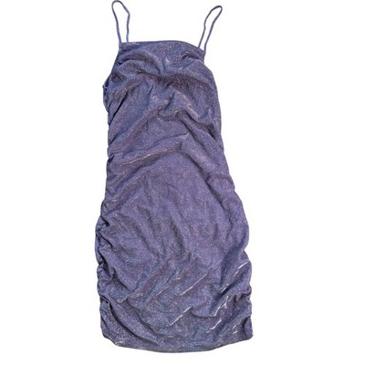 H&M Divided Purple Glitter Lurex Ruched Bodycon Midi Dress Spaghetti Strap  L
