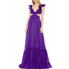 Mac Duggal 70254 Purple Evening Gown Chiffon Backless Tie-Up A-Line Dress Size 4