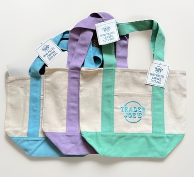Trader Joe's Pastel Mini Canvas Tote Bags LIMITED Set Of 3 
