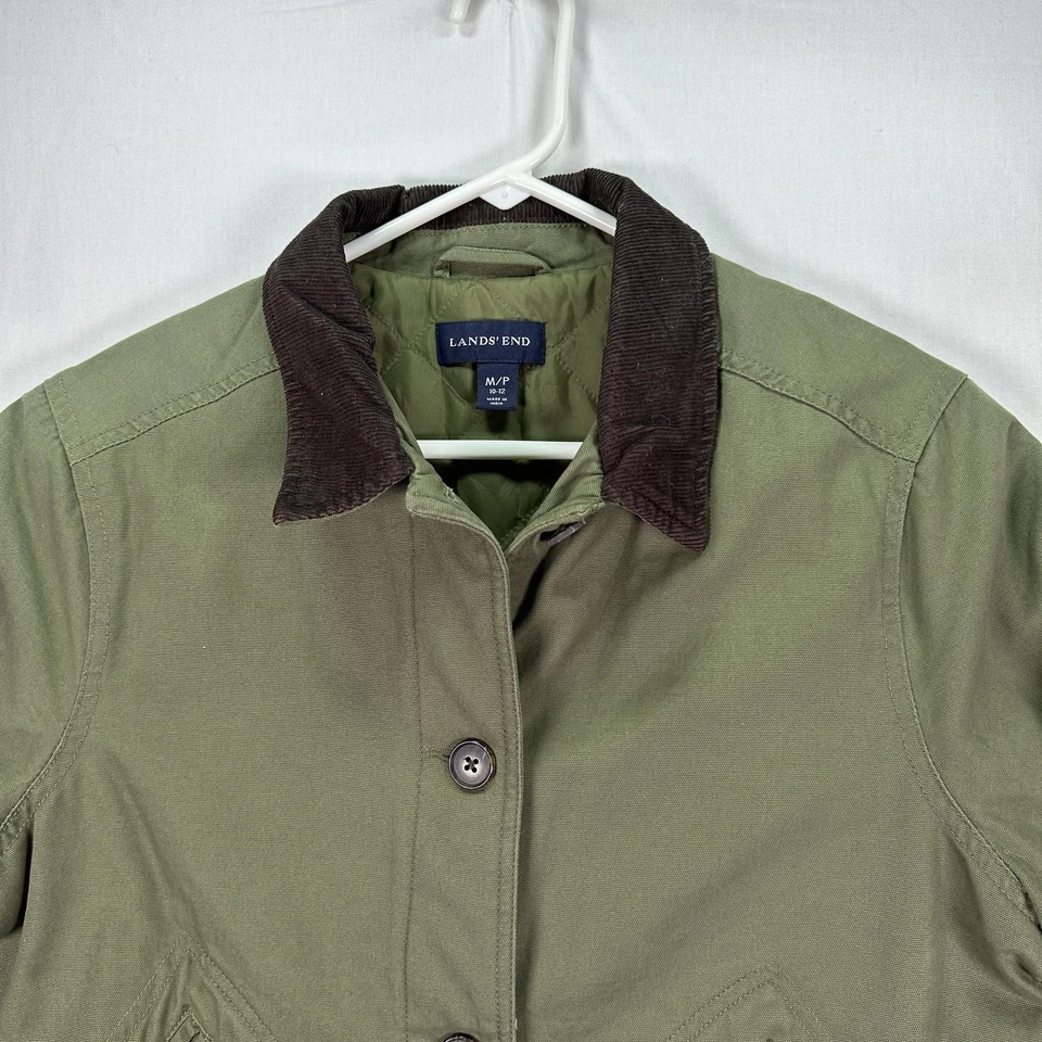 Abrigo Lands End Barn Chore Mujer Mediano Pequeño 10-12 Oliva Chaqueta Cuello Pana Foto 3 de 4