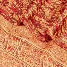 Sanskriti Vintage Sarees Red Animal Human Abstract Printed Pure Silk 5 Yd Sari