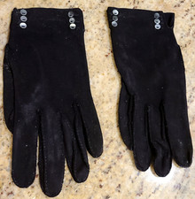 Vintage Size S 6.5 Crescendoe Leather Suede Gloves Womens 6" Button Edge Accent