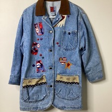 Vintage Sun Belt Denim Barn Jacket S Chore Coat Quilt Appliques Cottagecore Usa