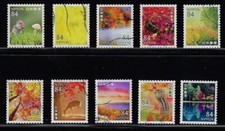 Japan 2023 Autumn Greetings 84Y Complete Used Set of 10 Stamps Sc# 4685 a-j