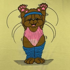 Vintage TShirt T Plus 80s Workout Bear Size Small USA Made Graphic Tee FLAWED