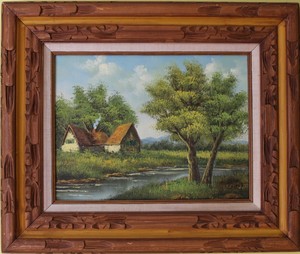 Original-Vintage-oil-painting-on-canvas-landscape-signed-Lester-framed