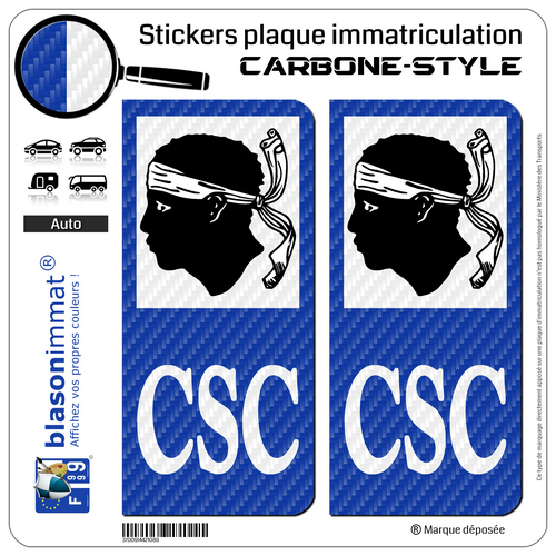 2 Stickers autocollants plaque d'immatriculation CSC Corse - LT Carbone-Style - Picture 8 of 9