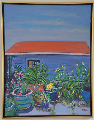 Beth Riso Original Fine Art Oil Painting - Patio Garden  - Nyack - Hudson Valley