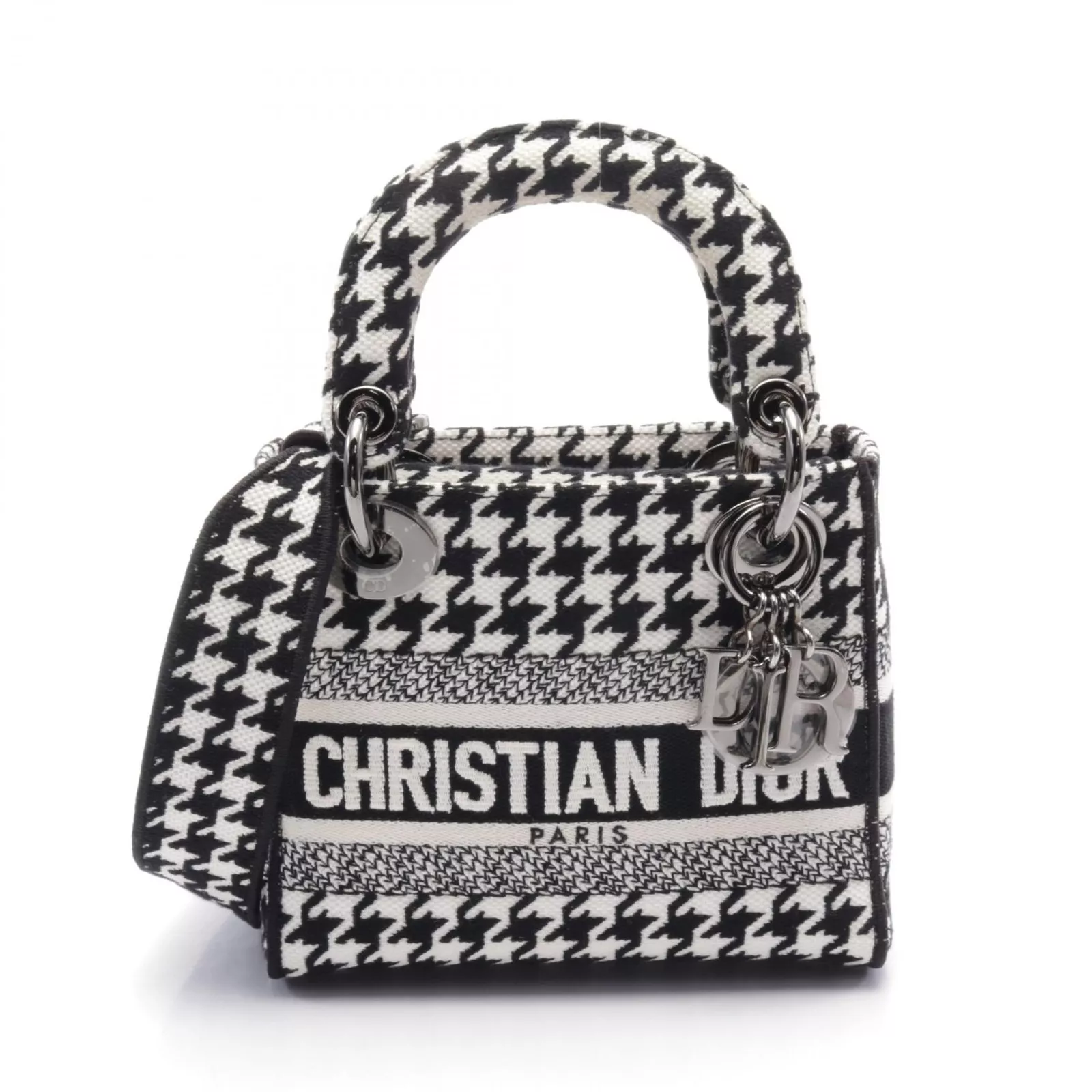 Chrisitan Dior LADY D LITE Mini sac fourre tout bandoulière main toile noir
