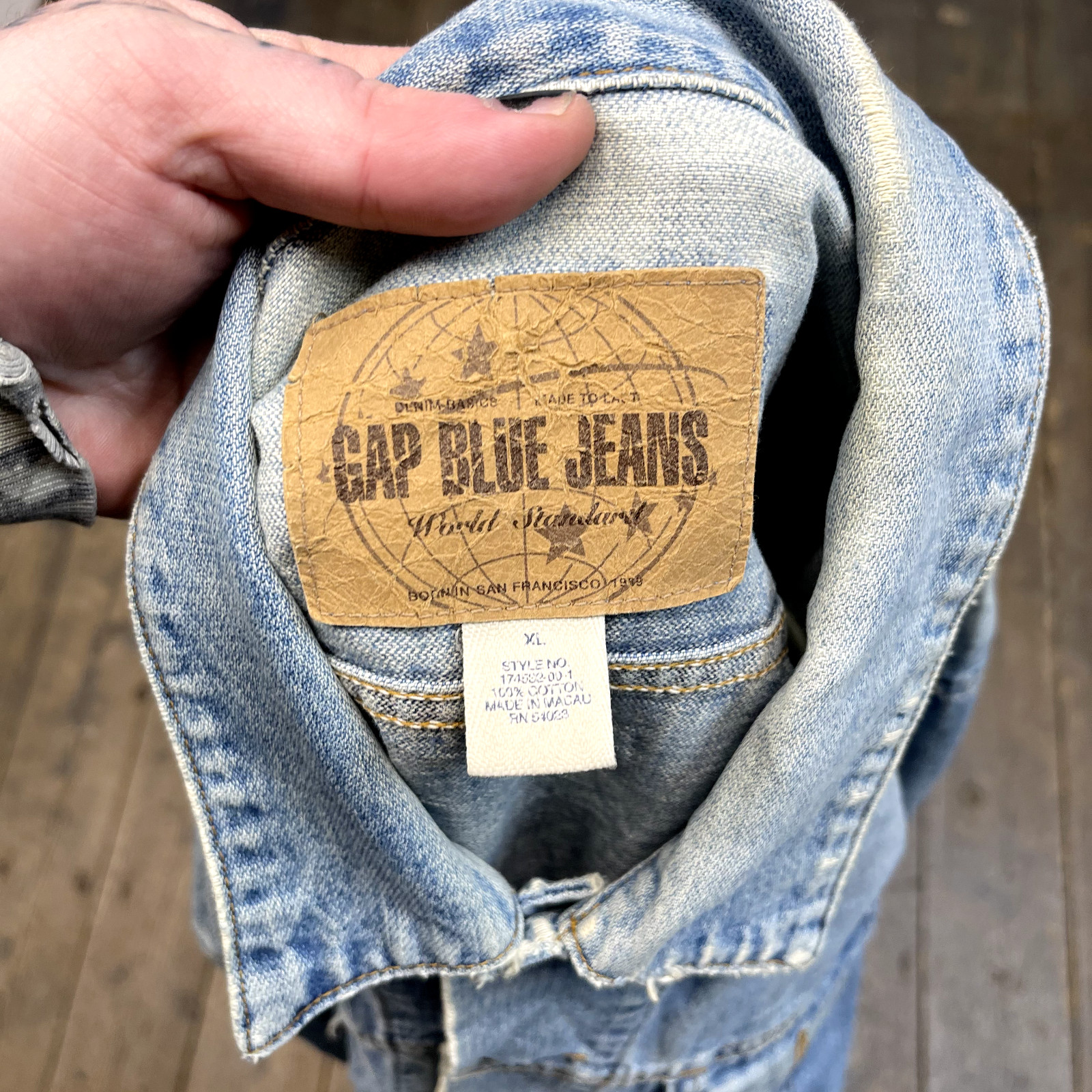 Gap Denim Jacket Mens Vintage Y2K Blue Jeans Trucker Coat, Blue, XL image 8