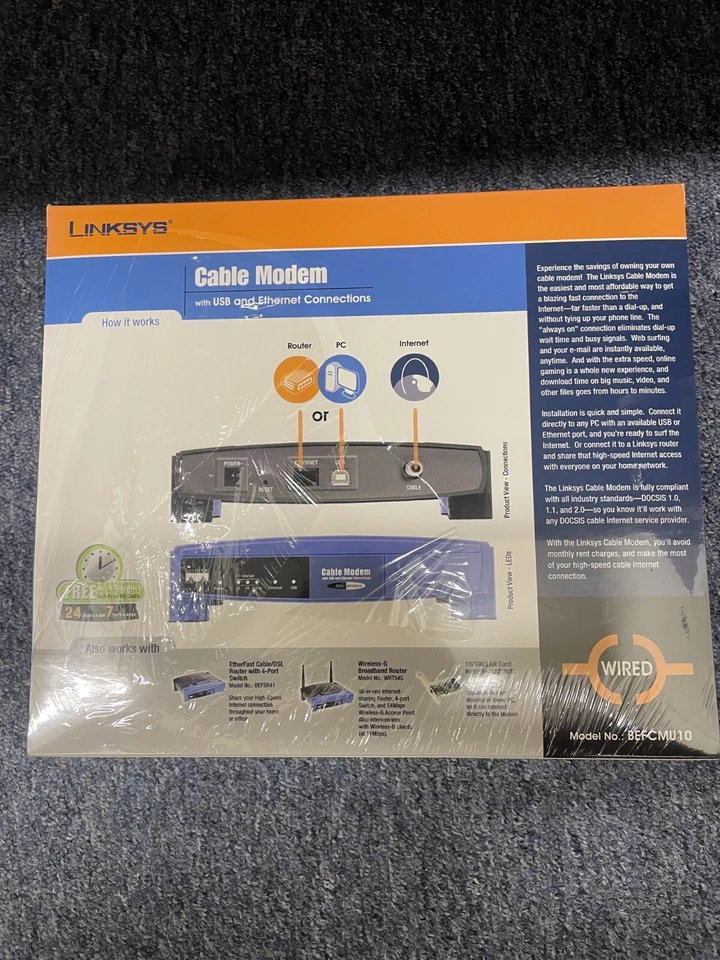 Linksys BEFCMU10 Black Blue Wired Cable Modem with USB and Ethernet Connections  - Image 2 of 2