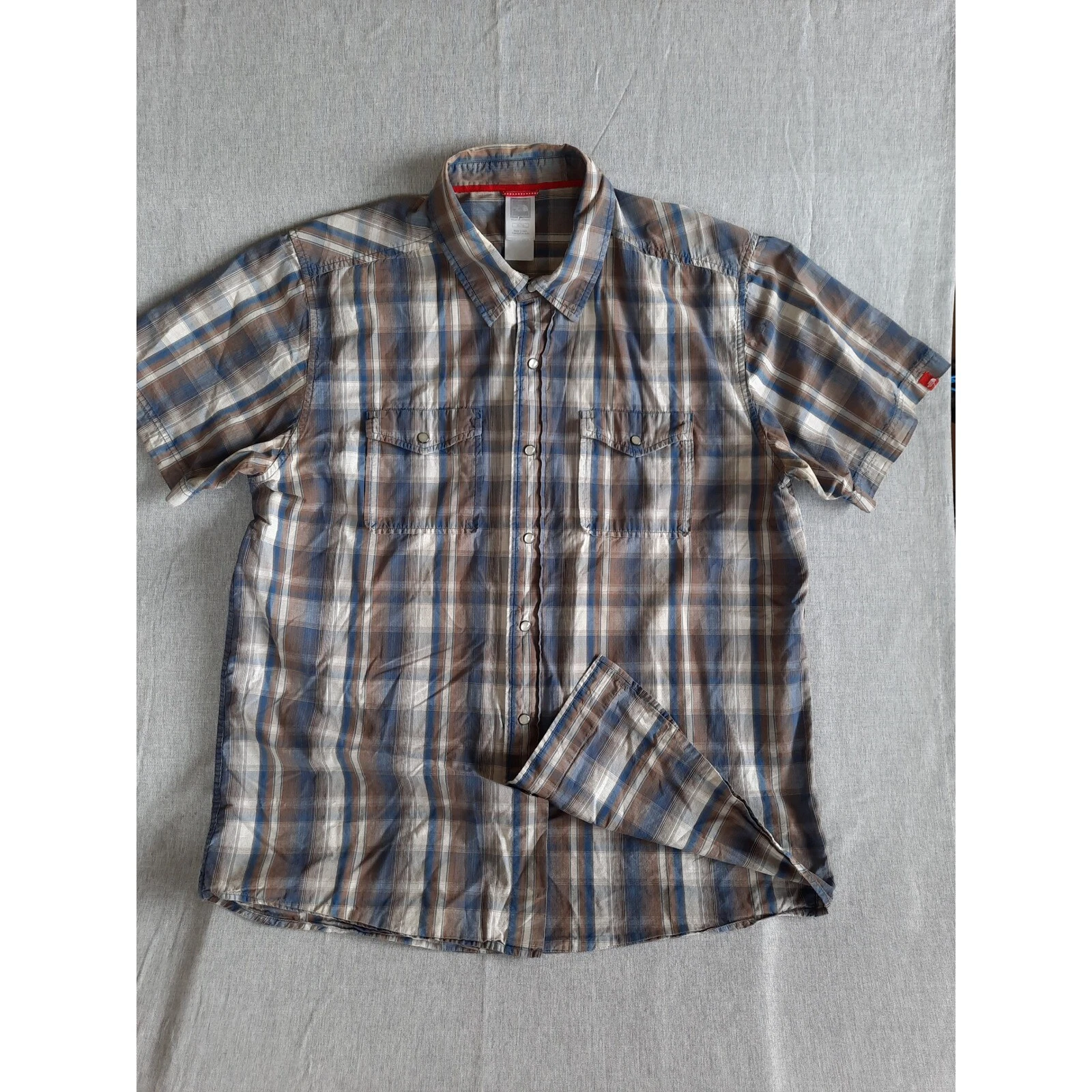 The North Face Men's XL Plaid Western Hiking Pear Snap Button Shirt Short Sleeve