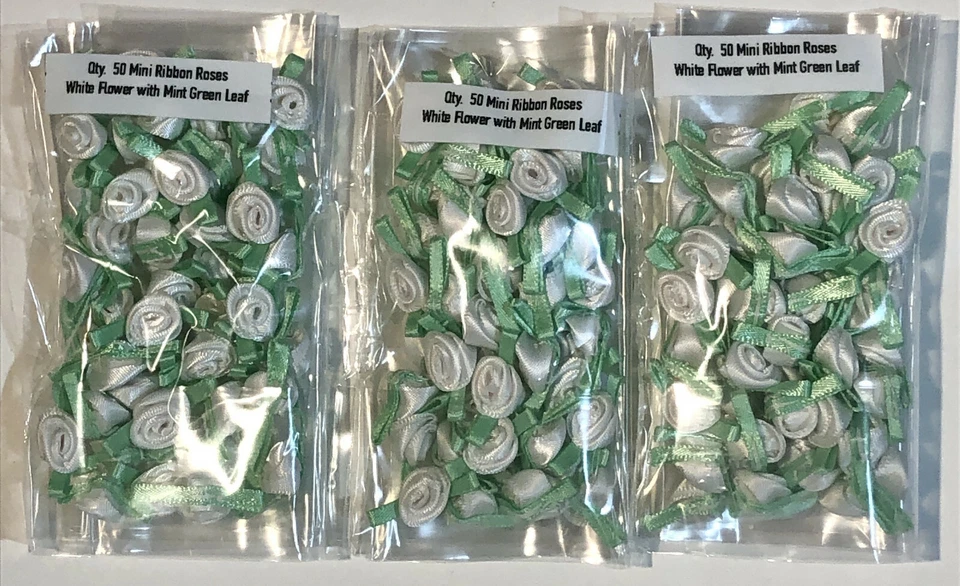 50 SATIN MINI RIBBON ROSES 3/8" Applique Sewing Bow Craft Choose your color! NEW - Image 2 of 4
