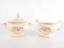 Homer Laughlin VIRGINIA ROSE Fluffy Creamer & Sugar Bowl Set Platinum Trim