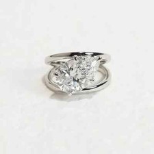 2.06 Ct Pear Cut Moissanite Double Band Engagement Ring In 14K White Gold Plated