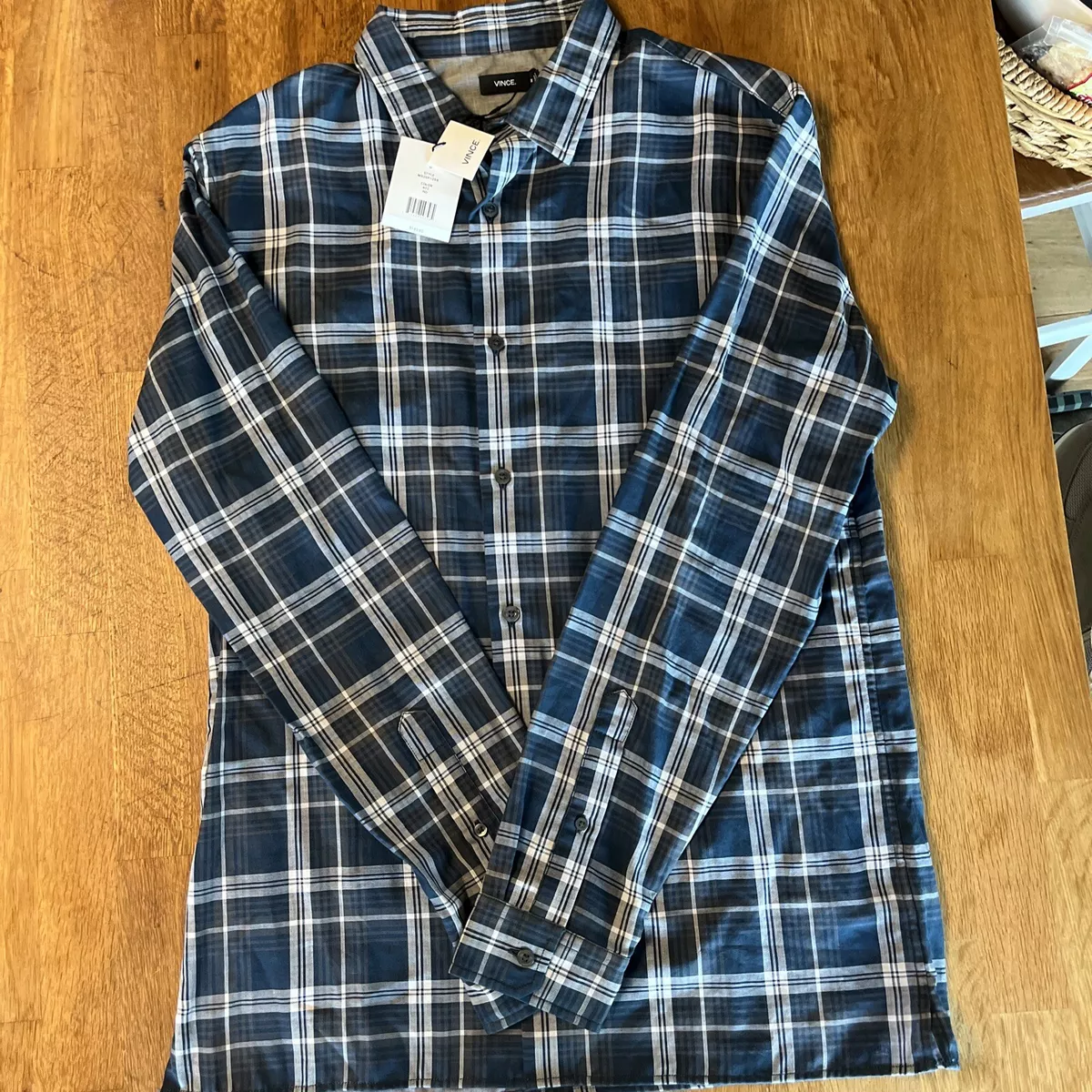 Vince Men's Melrose Double Plaid Button Up Shirt, Medium - Indigo BNWT - Light!