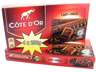 Côte d'Or Lait/Melk 800g (4x200g) BELGA LATTE INTERO CIOCCOLATO Barretta Belgio