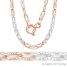 2.5mm Paper Clip Cable Link Chain Necklace in 14k RW Gold-Plated Sterling Silver