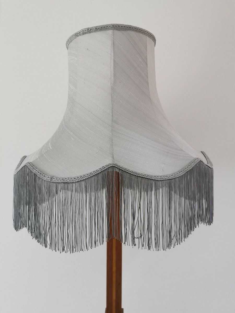 Grey silver large lampshade handmade in silk fabric for standard lamp  ceiling