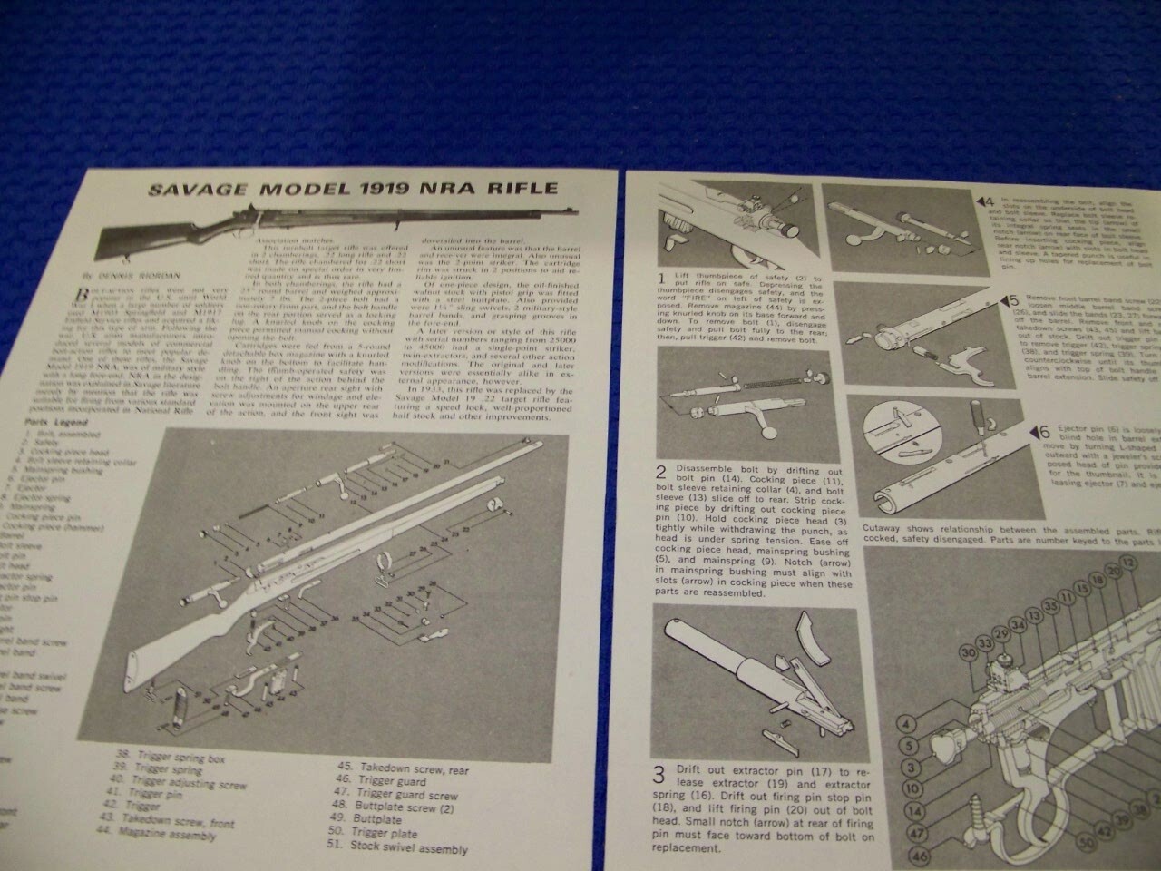 SAVAGE MODEL 1919 NRA RIFLE..TAKEDOWN/EXPLODED VIEW/PARTS LEGEND..(163NN)