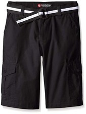 Southpole Boys' Belted Ripstop Basic Cargo Shorts, Black, 4