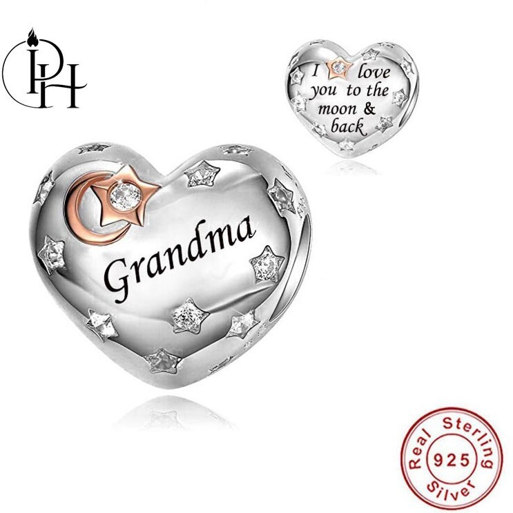 Dije de Plata Abuela, Regalo de Cumpleaños Te Amo A la Luna Y Espalda Corazón Colgante