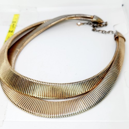 Vintage Omega Style Graduated Gold Tone Necklace Thick Chunky Egyptian Collar - Picture 6 of 7