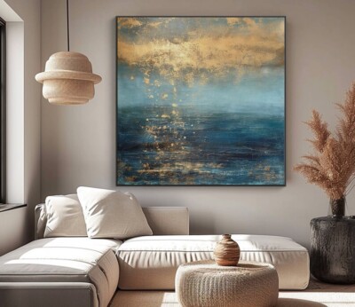 Abstraktes  Goldblatt Gemälde  Handgemalt Modern   Landschaft  Original Kunst