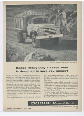 1958 Dodge Trucks Ad: Power Giant Dodge 900 with Dump Truck Body