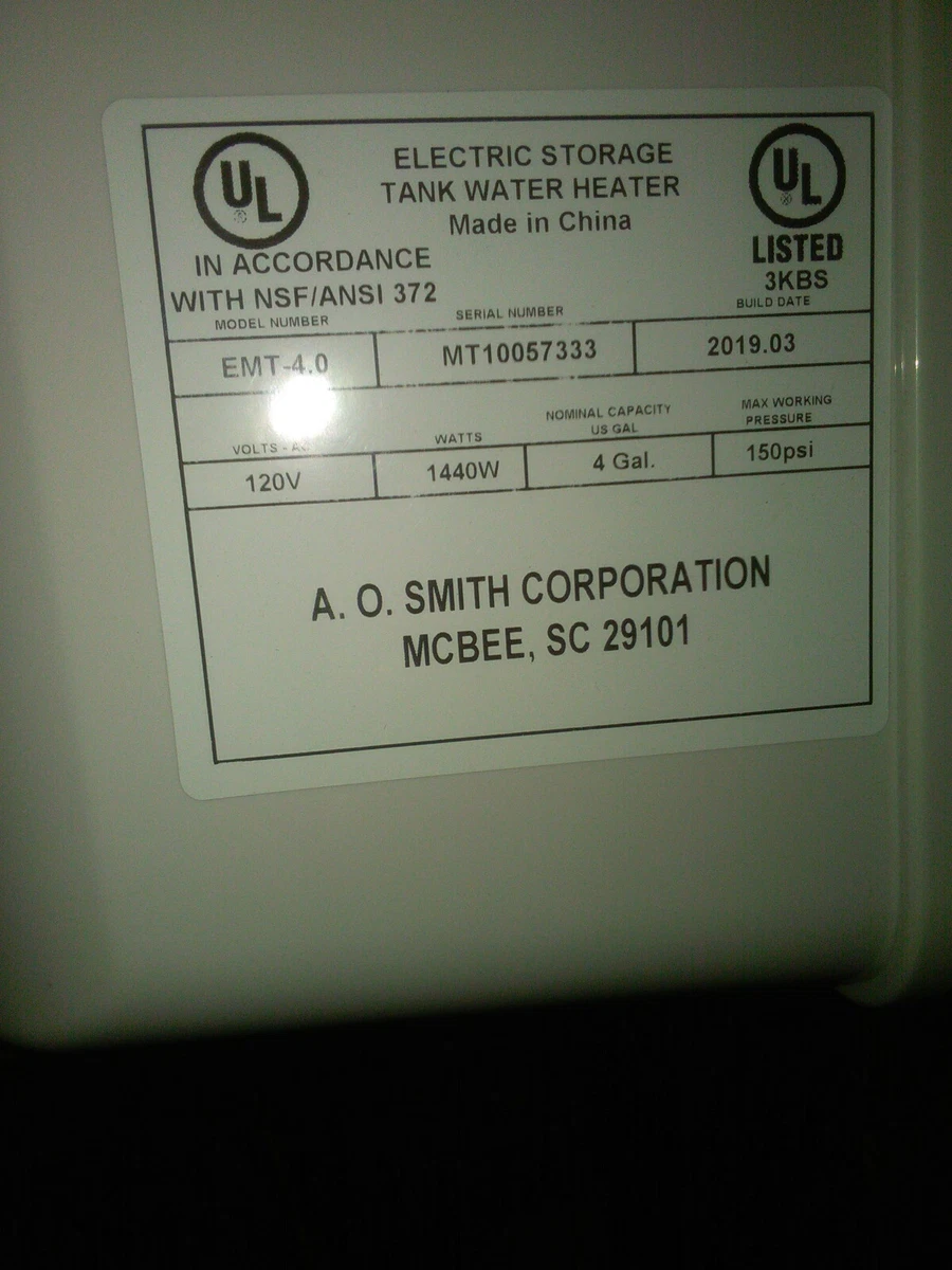 AO Smith 4 Gallon 1.4kW 120V Point-of-Use Electric Water Heater | eBay