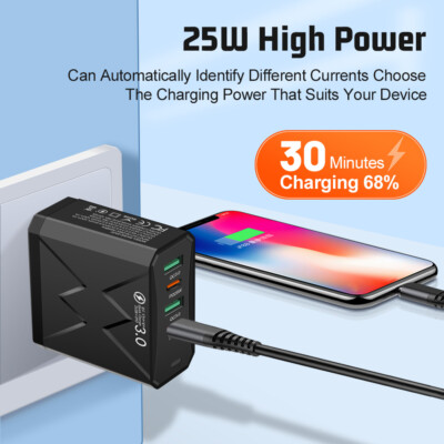 Schnellladegerät Stecker 2x USB Port 2x PD Port Netzteil Adapter 100W 4Port Plug