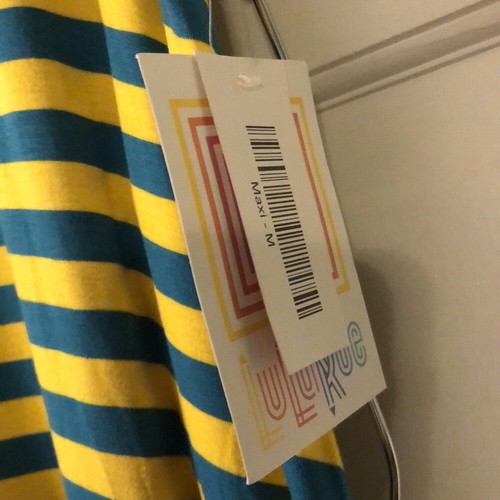 LulaRoe Medium Yellow and Teal Striped Maxi Skirt - Picture 2 of 5