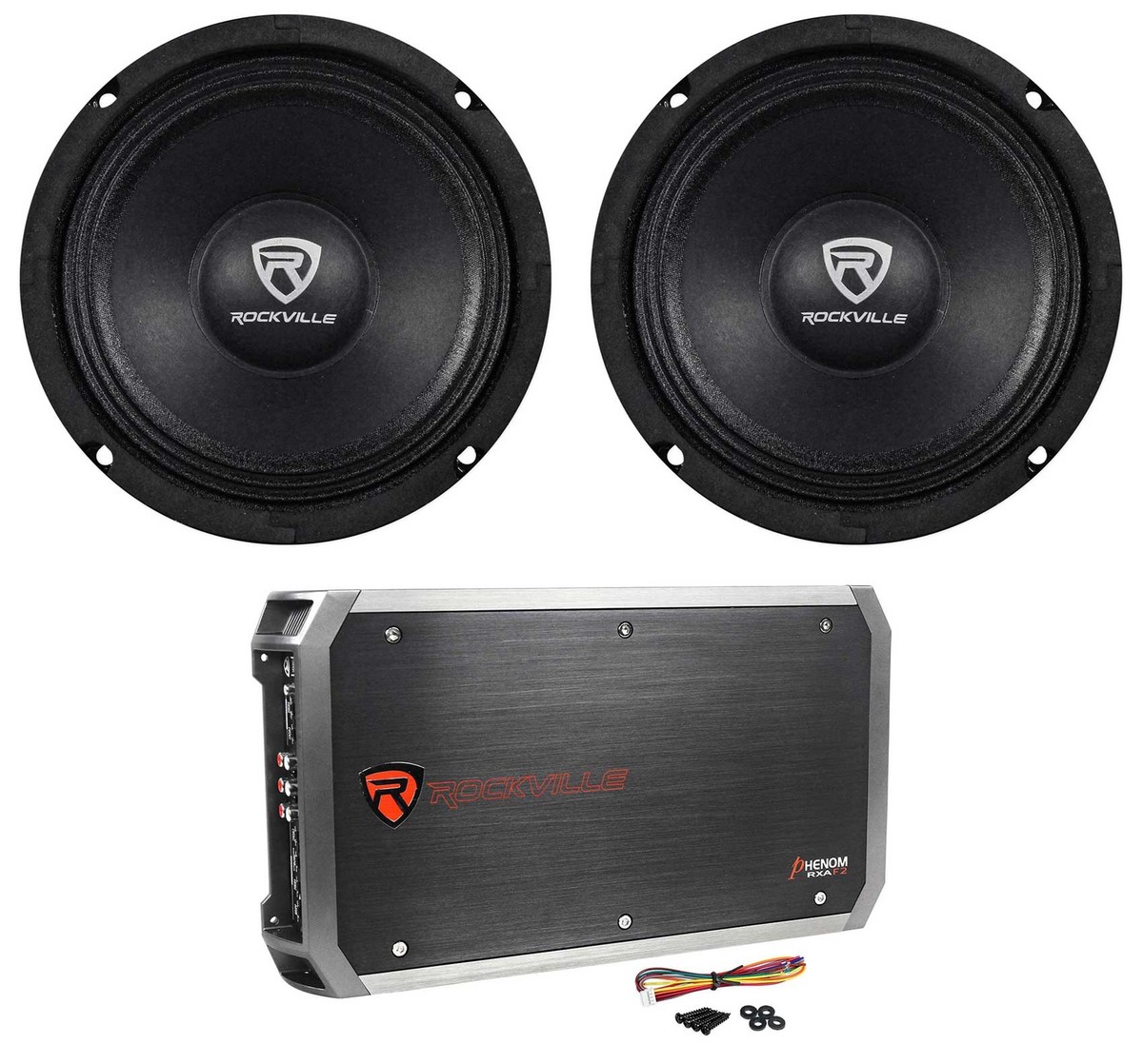 (2) Rockville RM64PRO Mid-Bass Midrange Car Speakers+4-Channel  Amplifier