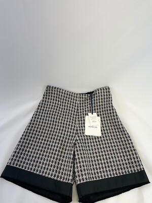 Moncler Tweed Struktur Damen Shorts Schwarz & Weiß Größe 40 UK 8