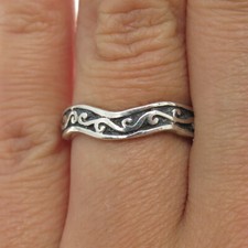 925 Sterling Silver Vintage Swirl Wavy Ring Size 7