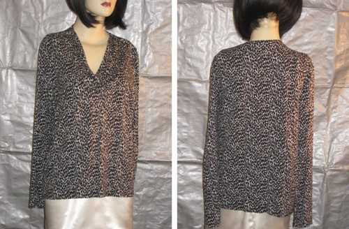 TALBOTS Woman Teen animal print blouse long sleeve open-neck Petite XL - Picture 3 of 5