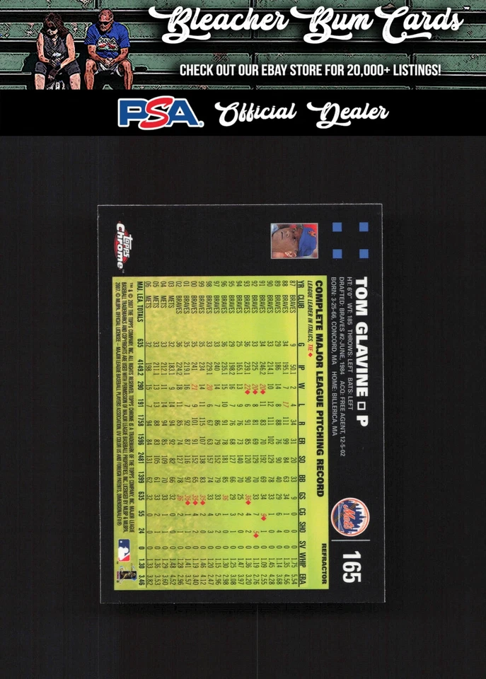 2007 Topps Chrome 165 Tom Glavine Refractor - Image 2 of 2