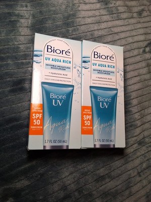 Lot of 3 Biore UV Aqua Rich SPF 50 Invisible Weightless Moisturizer 1.7 oz Exp 1