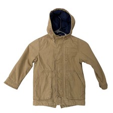 Zara Boys Tan Canvas Hooded Utility Jacket Size 4-5 Years Embroidered Back