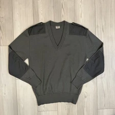 Austrian Military Commando Sweater V-Neck Gray Elbow Patches 
