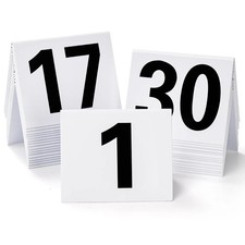 Set of 30 Restaurant Table Numbers1-30 White Double Side Acrylic Tent Style T...