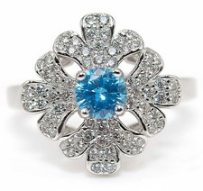 2CT Blue Topaz  White Topaz 925 Solid Genuine Sterling Silver Ring Sz 6 MB5-4