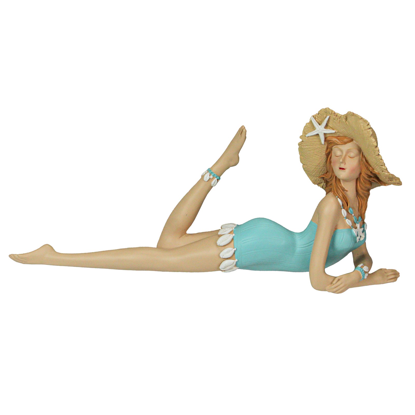 Retro Beach Girl Teal Swimsuit Resin Figurine for Home Decor
