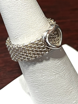 Tiffany & Co. Somerset Heart Mesh Band Ring Size 6 w/Pouch 4.9 Gr