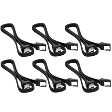 6 Pack 12 Inch SATA III Cable, Black, 90 Degree Right Angle, 6.0 Gbps, Latch