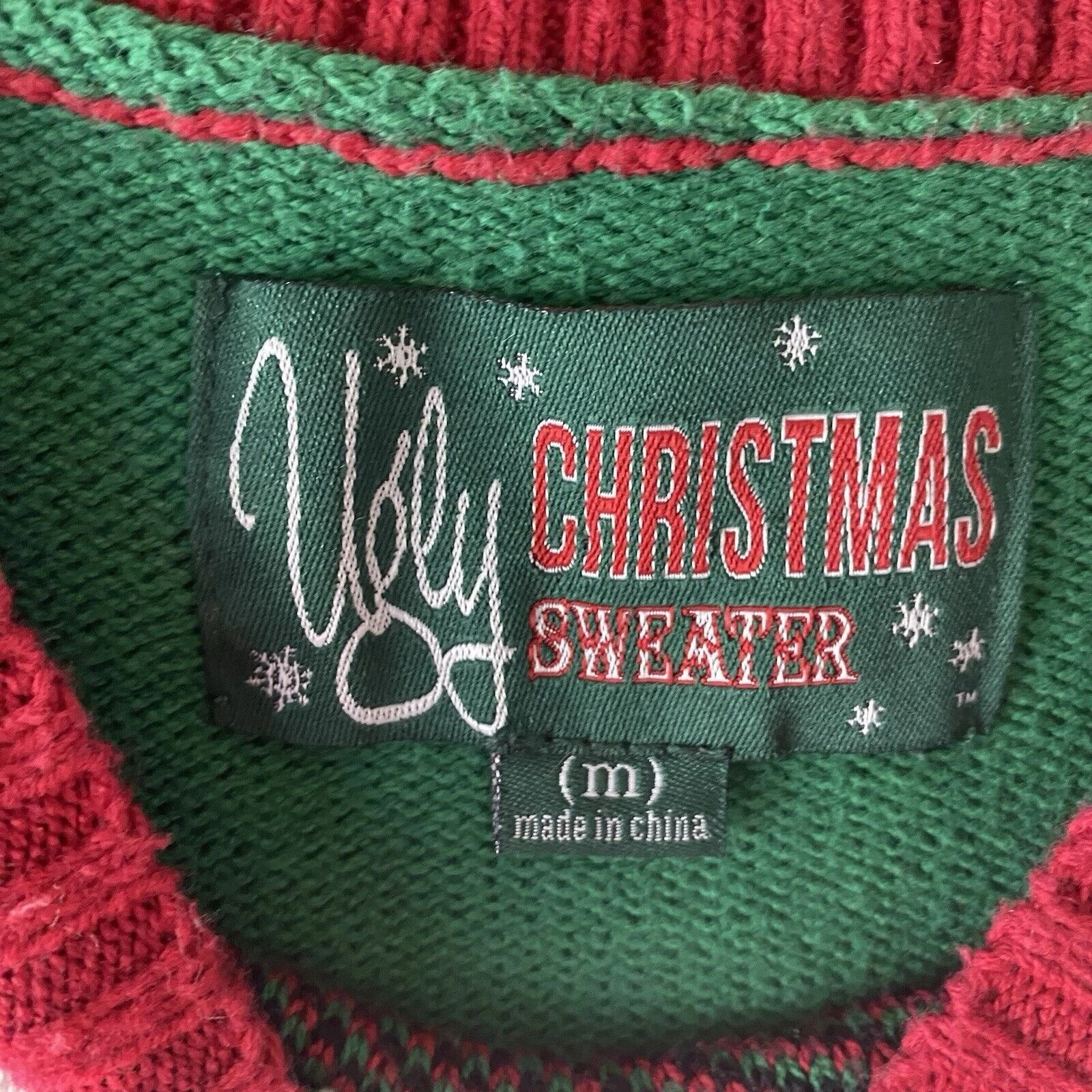 Ugly Christmas Sweater Size Medium Green Santa Snowflake Holiday Cotten Blend