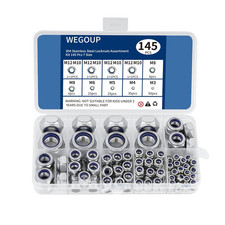 145 PCS Nylon Insert Lock Nuts Assortment Kit, Metric M3-M12, 304 A2-70 Stainl