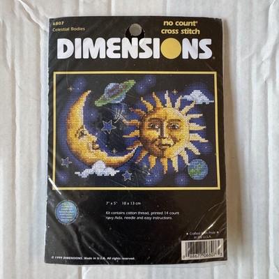 Vintage 1999 Dimensions Celestial Bodies No Count Cross Stitch Kit 6807 7x5 Navy