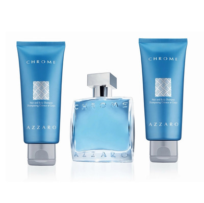 Azzaro Chrome Eau de Toilette Spray 3-Piece Gift Set w/ 2 Hair & Body Shampoo